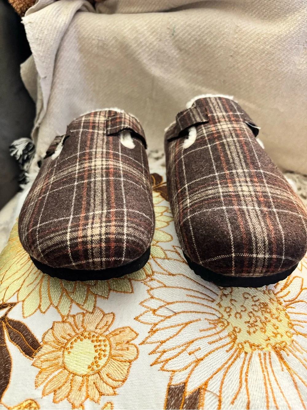 Fitory Brown Plaid Cork Mule Shoes Men’s Size 13